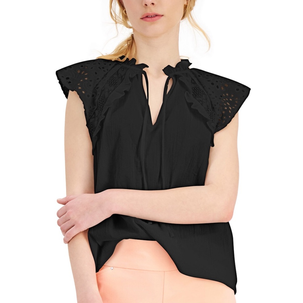 INC International Concepts Cotton-Eyelet Trim Top